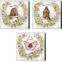 Framed Butterfly and Herb Blossom Wreath 3 Piece Canvas Print Set