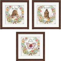 Framed 'Butterfly and Herb Blossom Wreath 3 Piece Framed Art Print Set' border=