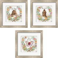 Framed 'Butterfly and Herb Blossom Wreath 3 Piece Framed Art Print Set' border=