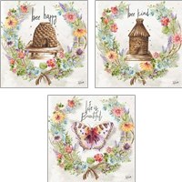 Framed 'Butterfly and Herb Blossom Wreath 3 Piece Art Print Set' border=