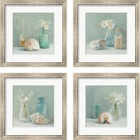 Framed 'Shells & Floral Spa 4 Piece Framed Art Print Set' border=