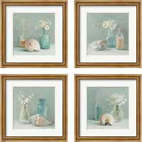 Framed 'Shells & Floral Spa 4 Piece Framed Art Print Set' border=