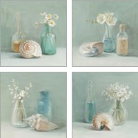 Framed Shells & Floral Spa 4 Piece Art Print Set