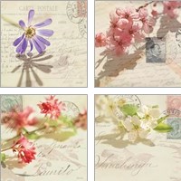 Framed 'Vintage Flower 4 Piece Art Print Set' border=