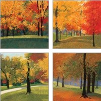 Framed 'Autumn Trees 4 Piece Art Print Set' border=
