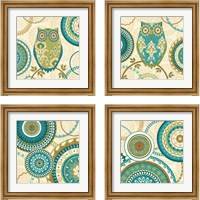 Framed 'Owl Forest 4 Piece Framed Art Print Set' border=