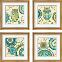 Framed 'Owl Forest 4 Piece Framed Art Print Set' border=