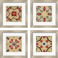 Framed 'Bohemian Rooster Tile Square 4 Piece Framed Art Print Set' border=