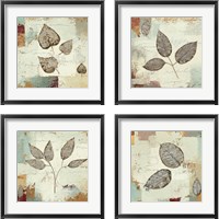 Framed 'Silver Leaves 4 Piece Framed Art Print Set' border=