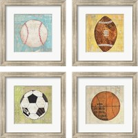 Framed 'Play Ball 4 Piece Framed Art Print Set' border=