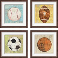 Framed 'Play Ball 4 Piece Framed Art Print Set' border=