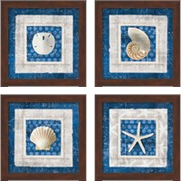 Framed 'Sea Shell on Blue 4 Piece Framed Art Print Set' border=