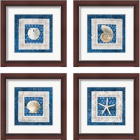 Framed 'Sea Shell on Blue 4 Piece Framed Art Print Set' border=