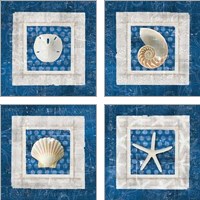 Framed 'Sea Shell on Blue 4 Piece Art Print Set' border=