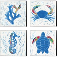 Framed 'Sea Creature Coral Color 4 Piece Canvas Print Set' border=