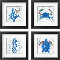 Framed 'Sea Creature Coral Color 4 Piece Framed Art Print Set' border=