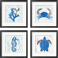 Framed 'Sea Creature Coral Color 4 Piece Framed Art Print Set' border=