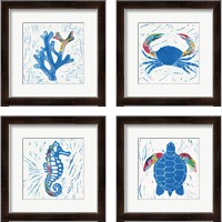 Framed 'Sea Creature Coral Color 4 Piece Framed Art Print Set' border=