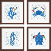 Framed 'Sea Creature Coral Color 4 Piece Framed Art Print Set' border=