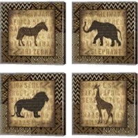 Framed 'African Widl Animal 4 Piece Canvas Print Set' border=