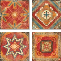 Framed 'Moroccan Tiles 4 Piece Art Print Set' border=