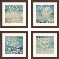 Framed 'Blue Indigo with Lace 4 Piece Framed Art Print Set' border=