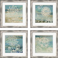 Framed 'Blue Indigo with Lace 4 Piece Framed Art Print Set' border=