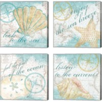 Framed 'Look to the Sea 4 Piece Canvas Print Set' border=