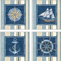 Framed Nautical Stripe 4 Piece Art Print Set