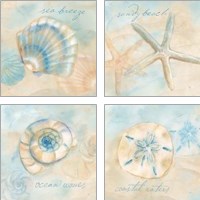 Framed Watercolor Shell Sentiments 4 Piece Art Print Set