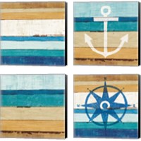 Framed Beachscape Nautical White 4 Piece Canvas Print Set