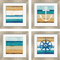 Framed Beachscape Nautical White 4 Piece Framed Art Print Set