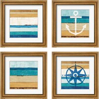 Framed 'Beachscape Nautical White 4 Piece Framed Art Print Set' border=