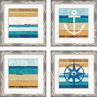 Framed Beachscape Nautical White 4 Piece Framed Art Print Set