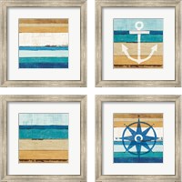 Framed 'Beachscape Nautical White 4 Piece Framed Art Print Set' border=
