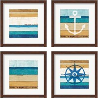 Framed 'Beachscape Nautical White 4 Piece Framed Art Print Set' border=