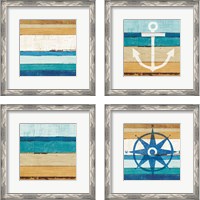 Framed 'Beachscape Nautical White 4 Piece Framed Art Print Set' border=