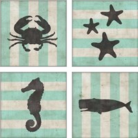 Framed 'Striped Coastal 4 Piece Art Print Set' border=