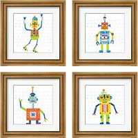 Framed Robot Party on Squares 4 Piece Framed Art Print Set