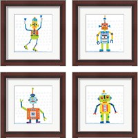Framed Robot Party on Squares 4 Piece Framed Art Print Set