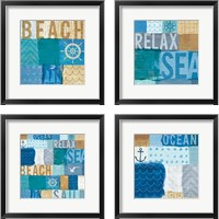 Framed 'Beachscape Collage 4 Piece Framed Art Print Set' border=