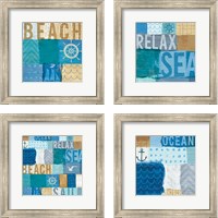 Framed 'Beachscape Collage 4 Piece Framed Art Print Set' border=