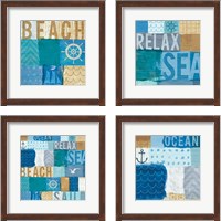 Framed 'Beachscape Collage 4 Piece Framed Art Print Set' border=