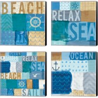 Framed 'Beachscape Collage 4 Piece Canvas Print Set' border=