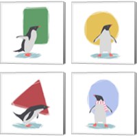 Framed Minimalist Penguin, Girls 4 Piece Canvas Print Set