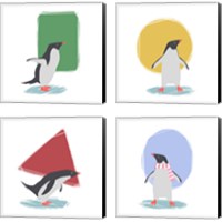 Framed Minimalist Penguin, Girls 4 Piece Canvas Print Set