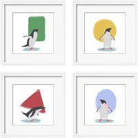 Framed 'Minimalist Penguin, Girls 4 Piece Framed Art Print Set' border=