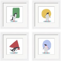 Framed 'Minimalist Penguin, Girls 4 Piece Framed Art Print Set' border=