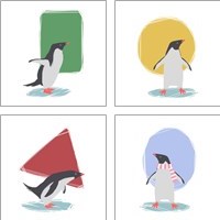Framed 'Minimalist Penguin, Girls 4 Piece Art Print Set' border=