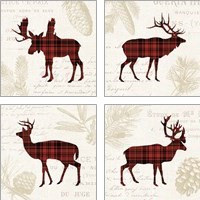 Framed 'Plaid Lodge 4 Piece Art Print Set' border=